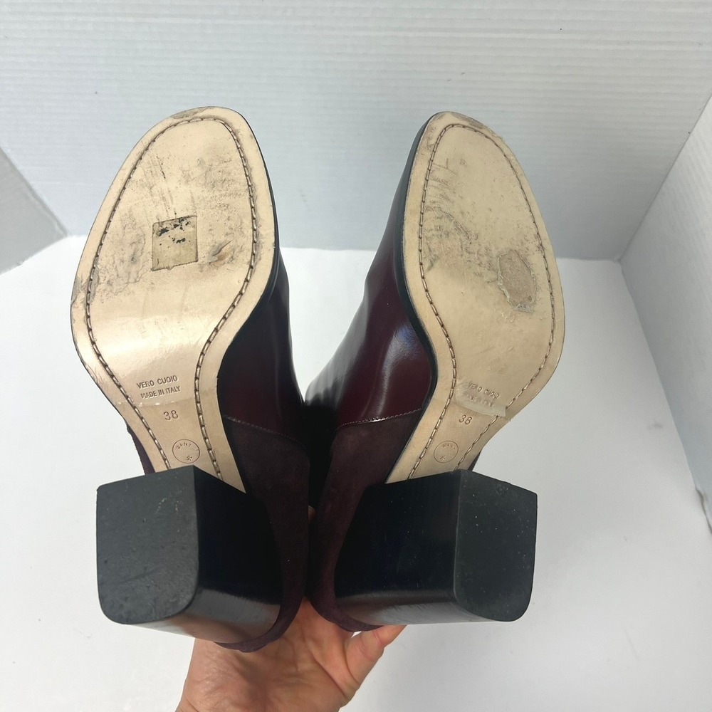 WANT Les ESSENTIELS Burgundy Suede Leather Block Heel Ankle Boots Size 38 US 7.5 - Picture 8 of 12